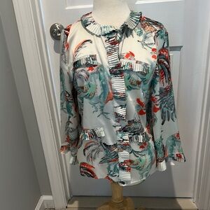 Floral Ruffle Button-Up Blouse